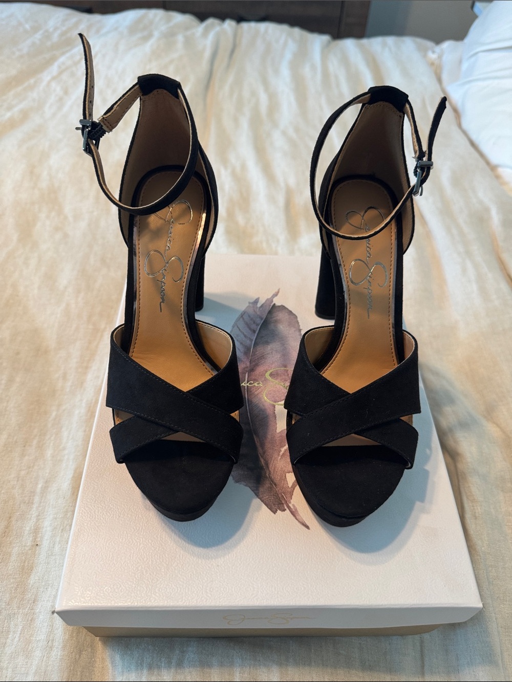 Jessica Simpson Black Crisscross Ankle Strap Block Heels
